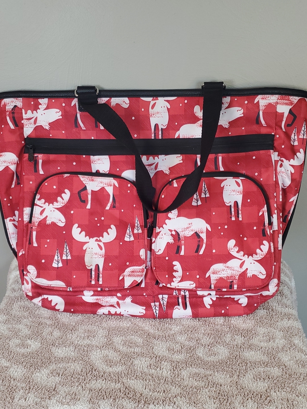 Thirty One Red "Moosin Around" Print Utility Tote Bag
